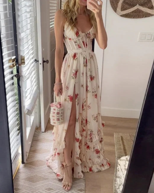 Crizelda | Blumenmuster Maxi-Kleid
