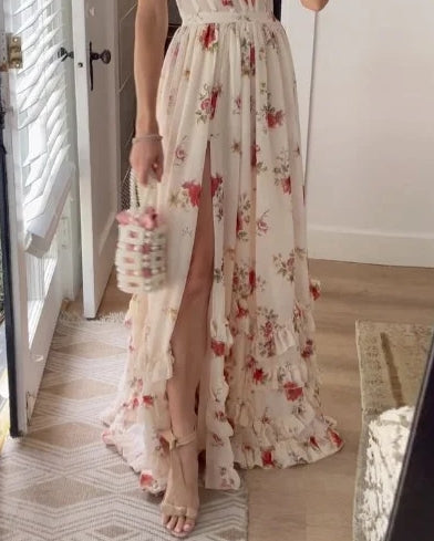 Crizelda | Blumenmuster Maxi-Kleid