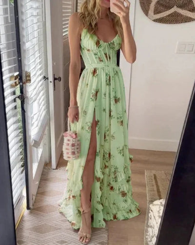 Crizelda | Blumenmuster Maxi-Kleid