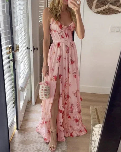 Crizelda | Blumenmuster Maxi-Kleid