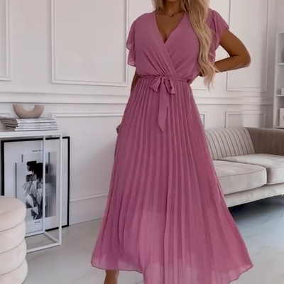 Frida | Plissiertes V-Ausschnitt-Kleid