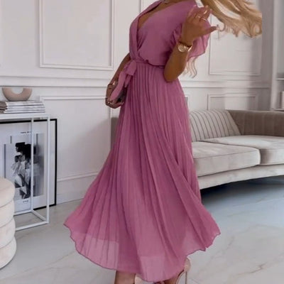 Frida | Plissiertes V-Ausschnitt-Kleid